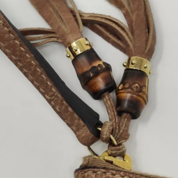 Gucci Vintage Guccissima Brown Leather Bamboo Wristlet. - Picture 6 of 10